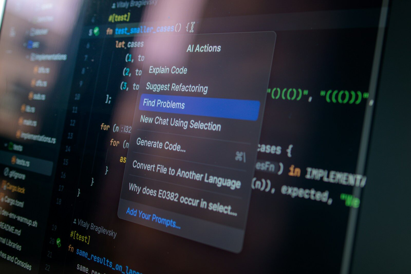 Computer screen displaying code with a context menu.