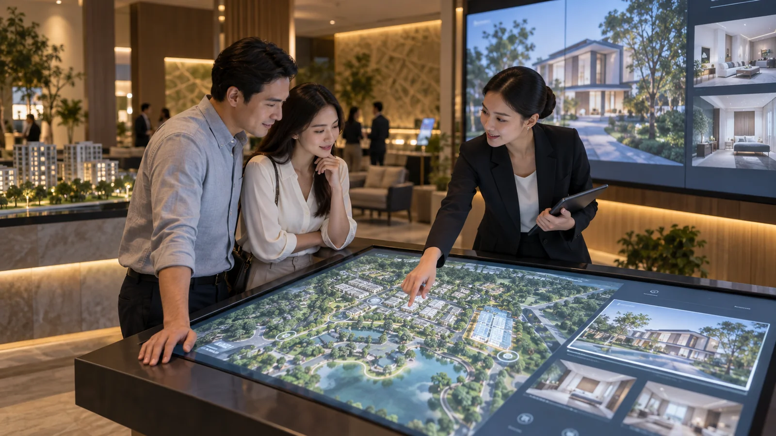 Calon pembeli menjelajahi galeri properti 3D berbasis web