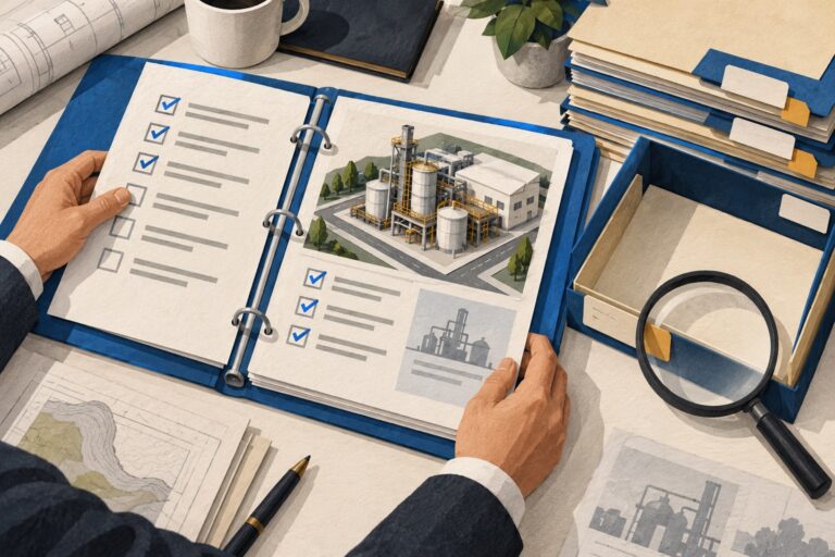 Ilustrasi konseptual review binder serah terima proyek dengan satu bukti dokumen yang belum lengkap