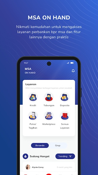 Screenshot resmi MSA on Hand di Google Play dengan beranda layanan nasabah