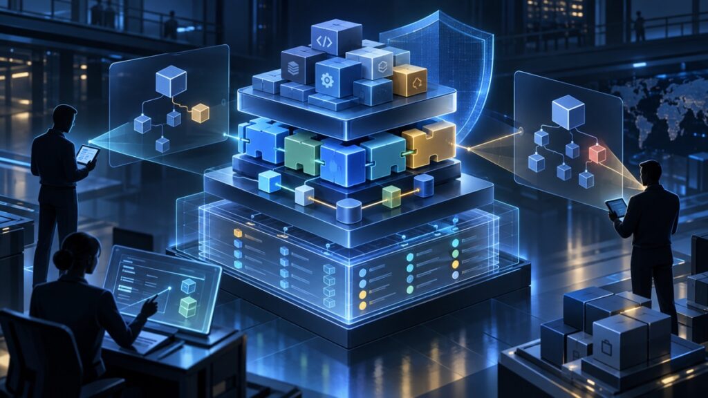 Ilustrasi inventaris komponen dan dependensi dalam software supply chain enterprise
