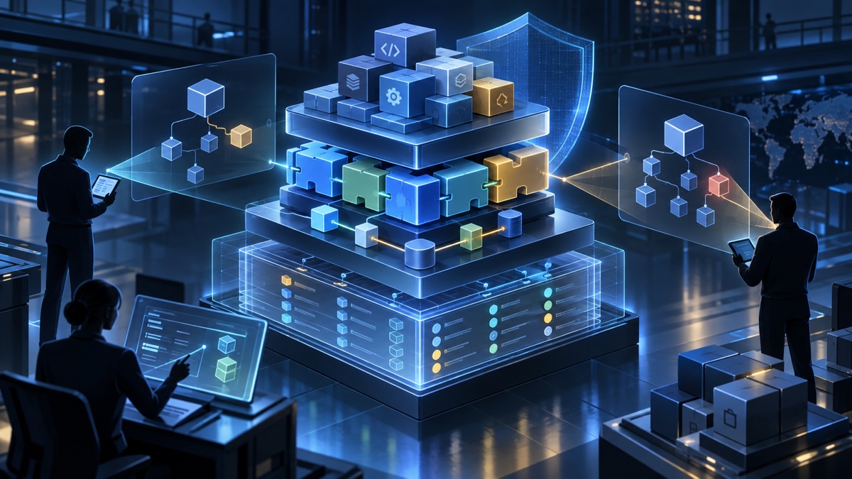 Ilustrasi inventaris komponen dan dependensi dalam software supply chain enterprise