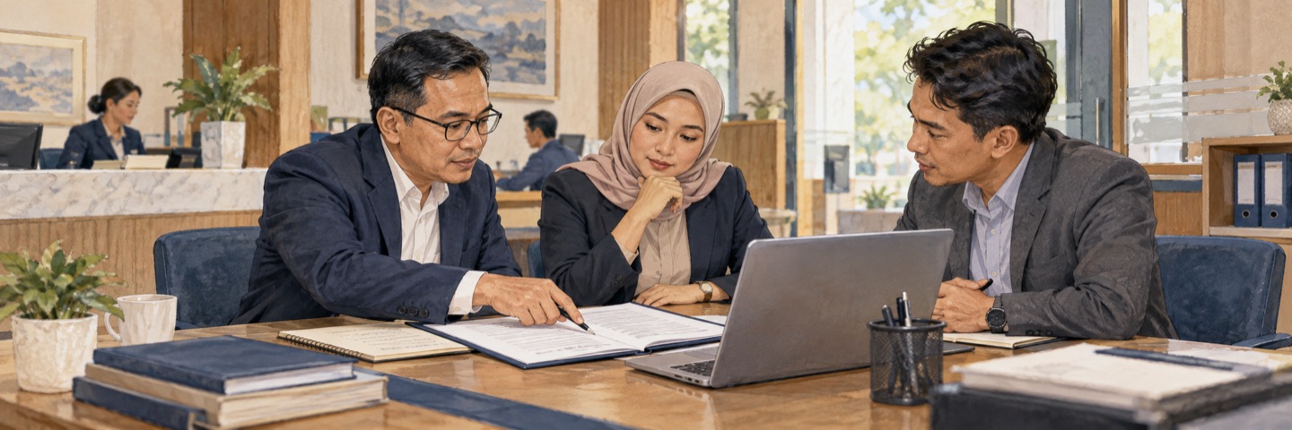 Ilustrasi manajemen BPR mengevaluasi kontrak kerja sama vendor TI